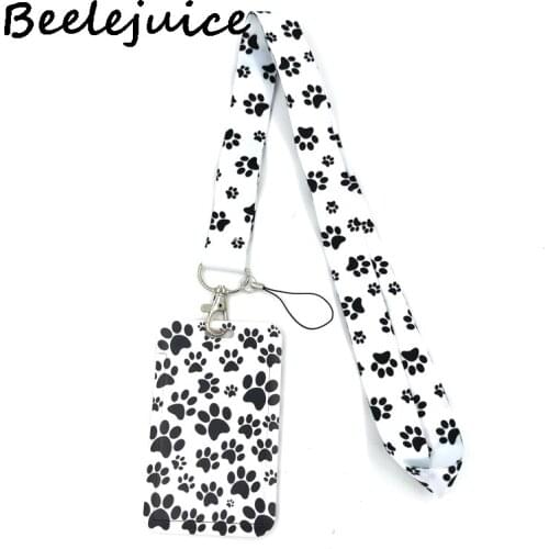 12sets Dog Paws Animals Lanyard Credit Card ID Holder Bag Student Women Travel Card Cover Badge Car Keychain Gifts Accessories