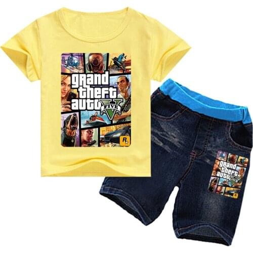 2021 HOT Gta Street RPG Game Girls T Shirt Denim Shorts 2pcs Sets Kids Grand Theft Auto GTA 5 Clothes Boys Summer Sportswear