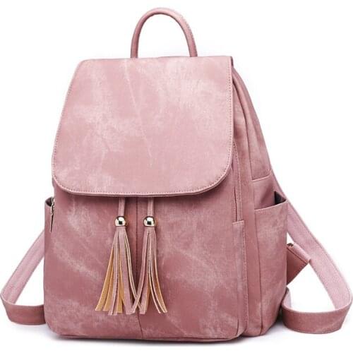 Classic Tassel PU Leather Backpack Fashion Exquisite Pink Women Casual Backapcks Anti-Theft Laptop Lady Backpack Purses 2 Set