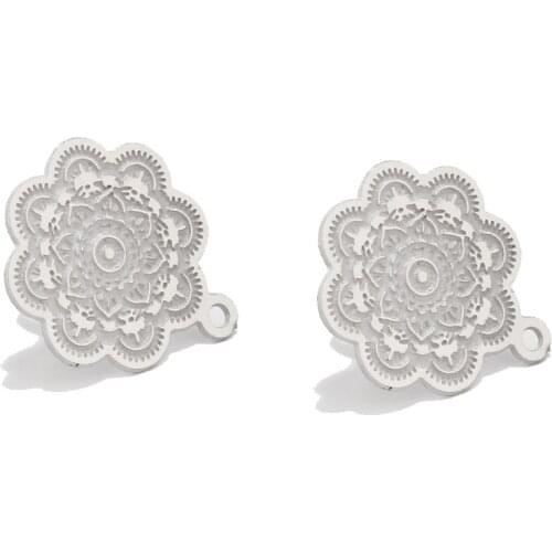 20pcs 15mm Stainless Steel Bohemia Round Earring Posts Concentric Circles Ethnic Style Stud Earring Finding Jewelry Component