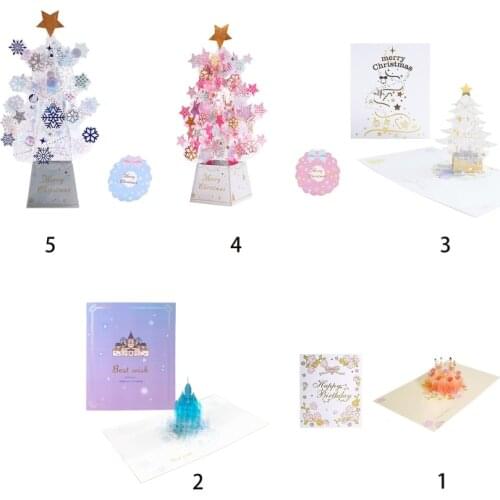 3D Pop-up Christmas Tree Castle Greeting Cards Happy Birthday Postcards Invitations with Envelope