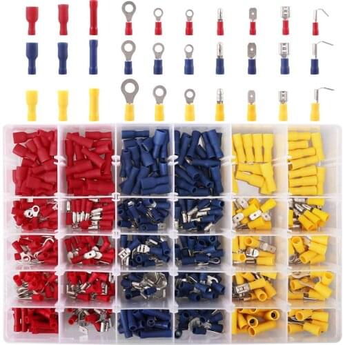 480Pcs Assorted Insulated Spade Crimp Terminal Butt Electrical Wire Cold-Pressure Terminal Set Red Blue Yellow with Box