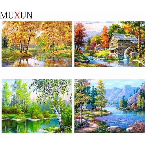 5D Diy Diamond Painting Cross Stitch Rhinestones Crystal Diamond Embroidery Mosaic Needlework Autumn Landscape Decoration Rx005