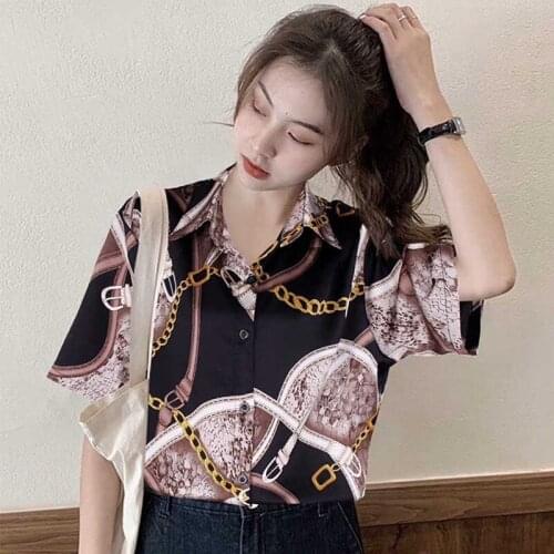 Design Retro Shirt Printed Short-sleeved Loose Top Summer Chiffon Short-sleeved Shirt Women 2020