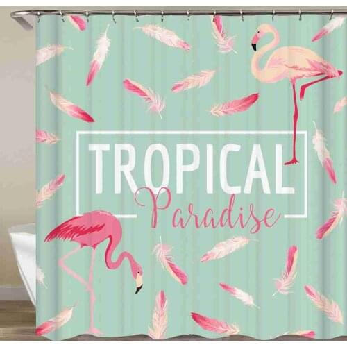 Flamingoes Tropical Animals Shower Curtain Feather Bathroom Curtain Waterproof Fabric Shower Curtains With Hooks 72x72 Inch