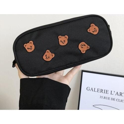 1 Pcs Kawaii Bear Embroidery Canvas Pencil Bag Pen Case Kids Gift Cosmetic Stationery School office supplies Pencil Cases