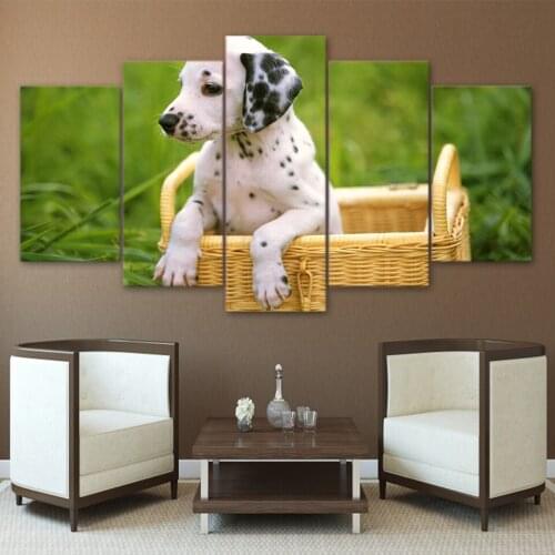 Painting On Canvas Home Decoration 5 Panel Cute Litter Dog Posters Framework Living Room Wall Art HD Printed