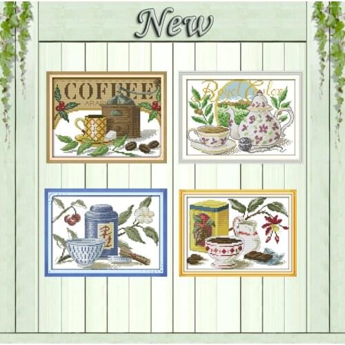 Coffee artistic tea flowers painting counted printed on canvas DMC 11CT 14CT Chinese Cross Stitch kits embroider needlework Sets