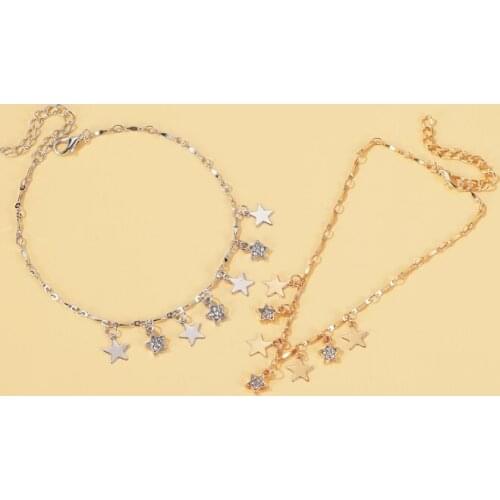 Summer Beach Alloy Stars Zircon Tassel Chain Golden Silver Plated Foot Ankle Bracelets Anklets for Women