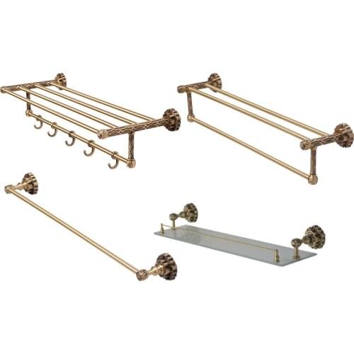 LTJ Antique Brass Bathroom Towel Holder Bathroom Organizer Wall-mounted Towel Rack Home Hotel Wall Shelf Hardware Accessory
