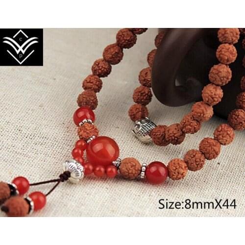 Fashion Natural Rudraksha Red Cystal 8mmX44 Buddha Bead Bracelet Hot Sale