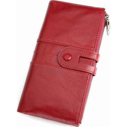 Fashion RFID Genuine Leather Women Clutch Wallets Male Womens Long Wallet Zipper Purse Coin Purse Men Lady Money Phone Bag