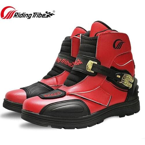 SPEED Road Motorcycle Boots Moto Shoes Motorbike Riding Racing Motocross MX Boots Ankle Joint Protective Gear RED