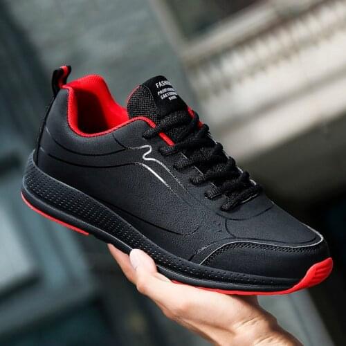 Mens casual shoes outdoor sports running comfortable breathable sneakers fashion large size leather non-slip light shoes