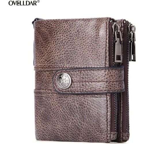 Mans Short Genuine Leather Wallet RFID Wallet Multifunctional Buckle Zipper Retro Crazy Horse Cowhide Mens Wallet Casual Purse