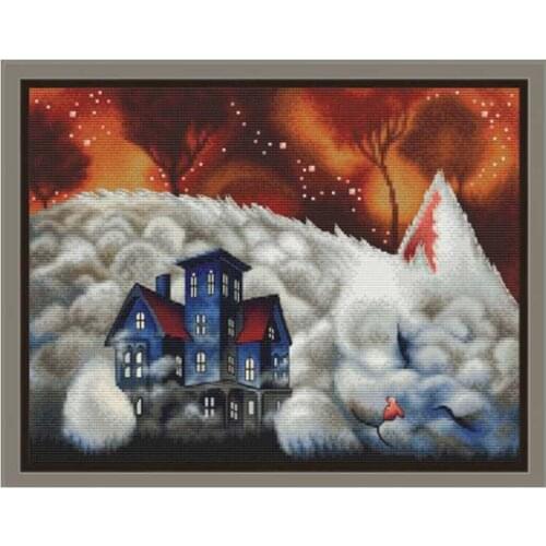 Sleeping cat in the clouds counted 11CT 14CT 18CT DIY Cross Stitch Sets wholesale Cross-stitch Kits Embroidery Needlework