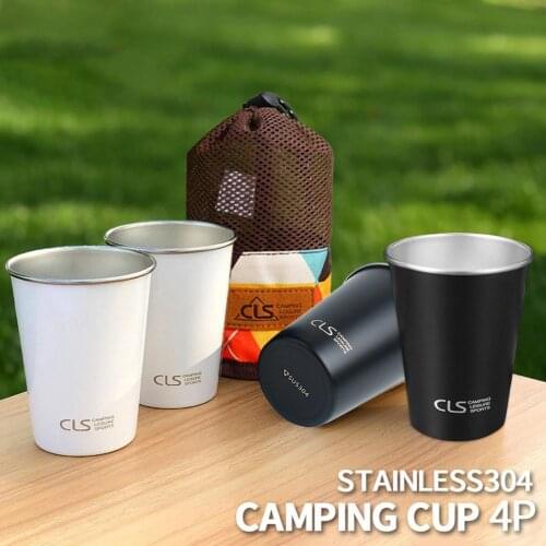 4-Piece Set 350ml Stainless Steel Cups Tumblers Water&Cold Drink Cups For Summer Outdoor Camping Travel Beer Coffee Mug Bottle