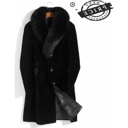 Fur Natural Real Coat Men Clothes 2021 Winter Sheep Shearling Coat Large Fox Fur Collar Thick Warm Overcoat Hiver PMaa16Z