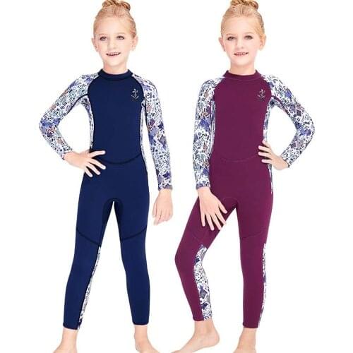 Neoprene 2.5mm Kids Printing Wetsuit One-piece Full Length Back Zipper Diving Suit for Girls Swimming Scuba Kayak Surfing Suit