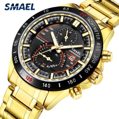 New Men Watch SMAEL Luxury Brand Quartz Watches Men Golden Full Steel Business Wristwatch Waterproof Mens Watches relogio