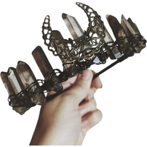 Womens Ethnic Jewelry Crown Headband Faux Raw Crystal Alloy Moon Hair Hoop Tiara new