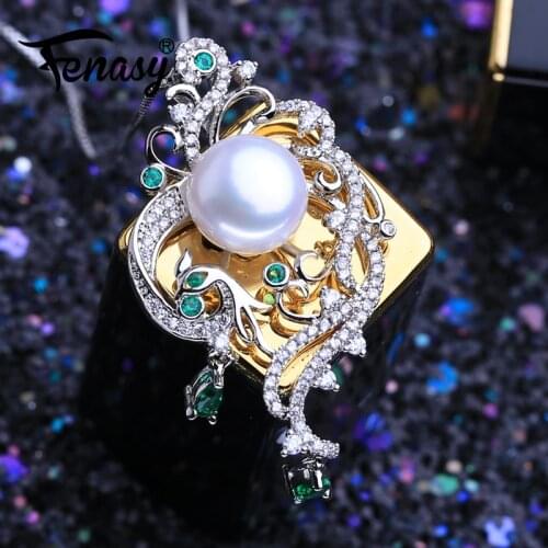 FENASY 925 Sterling Silver Luxury Phoenix Pendant Necklace Emerald Bohemian Party Natural Freshwater Pearl Necklaces For Women