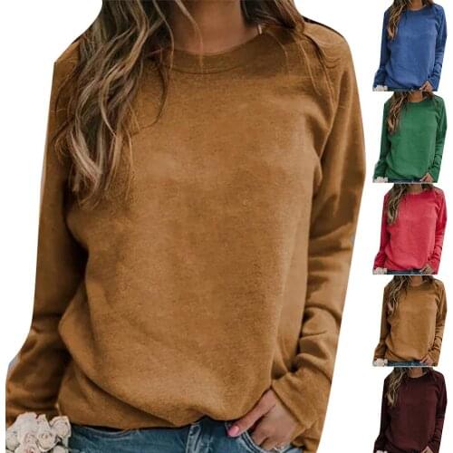Plus Size Solid Color Crew Neck Long Sleeve Sweatshirt Women Basic Pullover Women Sweatshirts Female Casual