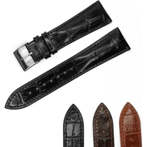 20mm 22mm 24mm Watch Strap Bamboo Black Brown Watch Band Italian Genuine Leather Belt Hour For Watches Stainless Steel Buckle