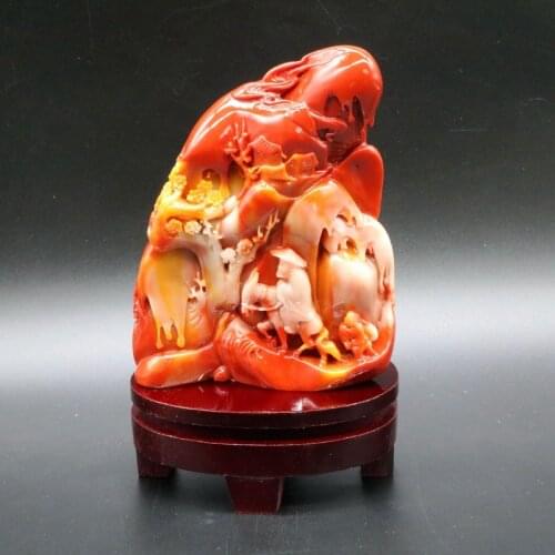 Shoushan stone carving, Figure landscape home decoration ornaments crafts and gifts, Looking for plum in snow