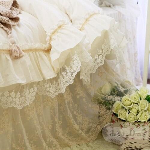 Top Luxury European Bedding set ruffle Duvet cover quilt cover Super Embroidery lace yarn bedspread Double layers bed sheet Sale