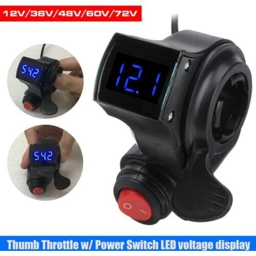 Electric Vehicle Voltage Display Switch Handle Finger Thumb Throttle Scooter with Power LED Display Handlebar Grips for E-bike