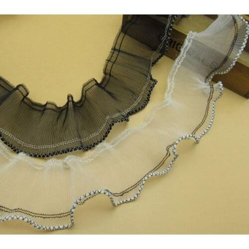 3Meters Hand-made Chiffon Pleated Lace White Black Fold Organ Ruffle Lace Trim Garment Clothes Dress Cuff Decorations