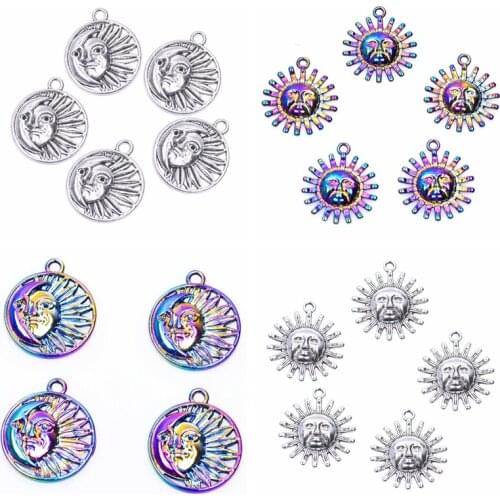 Moon Sun Pendants For Jewelry Making Charms Necklace Anklets Accessories Handmade Round Materials Fashion Vintage Jewelry Charm