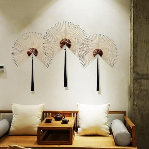 Modern Wrought Iron Fan Wall Hanging Crafts Wall Decoration Porch Restaurant 3D Wall Sticker Ornaments Home Wall Mural Pendants