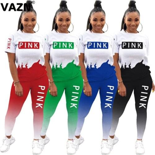 VAZN 2021 Short Sleeve Gym Sport Casual Suit Fashion Elegant Sexy High Street Set Holiday Women Young Energetic Set