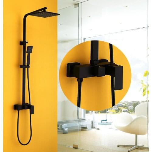 Vintage Black Painted Hot and Cold Dual Handle Wall Mounted In Wall Bath Lift Rain Shower Faucet Mixer Set Bathroom Commodity
