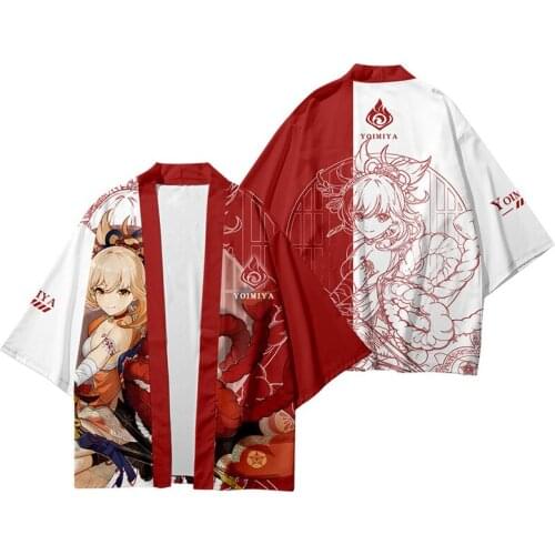 Game Genshin Impact Yoimiya Japanese Kimono Haori Yukata Cosplay Women/Men Fashion Summer Short Sleeve Kimono Shirts Streetwear