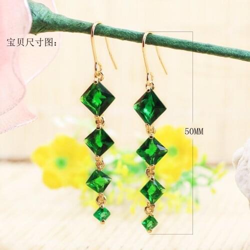 2017 High Quality Green Cubic Zinconia Pending Dangling Earrings For Women Long Earring fashion Jewelry Brincos