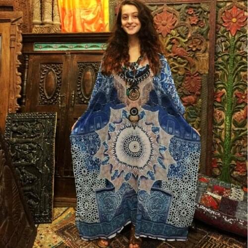 Women Kaftan Tunic Kimono Free Size Maxi Party Loungewear Holidays Dresses