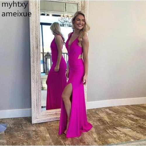 Custom Sexy Long Evening Dress V-neck Mermaid Style Crisscross Back Women Formal Party Gowns Front Split Trumpet Robe De Soiree