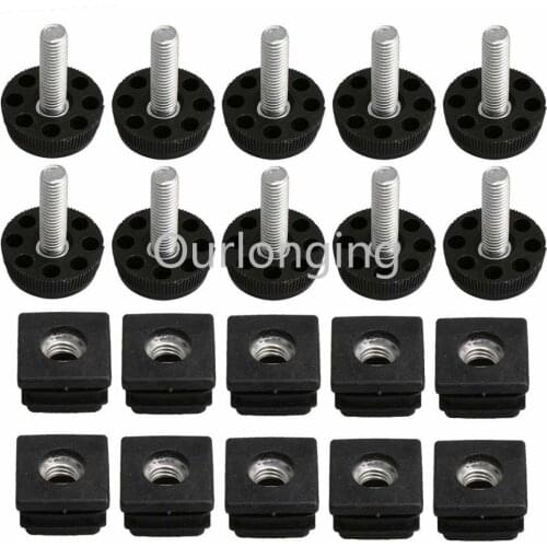 10PCS Thread Black Plastic Furniture Legs Plugs Square Pipes M8 Blanking End Caps Insert Plugs with Adjust Thread Feet