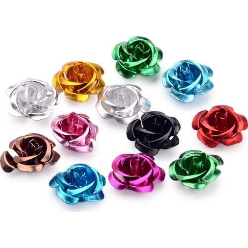 Jewelry Beads Aluminum Rose Flower, Tiny Metal Beads, Mixed Color, 15x9mm, Hole: 1mm
