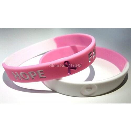 100pcs HOPE FAITH LOVE pink and white segmented Breast Cancer Awareness wristband silicone bracelets free shipping by epacket A