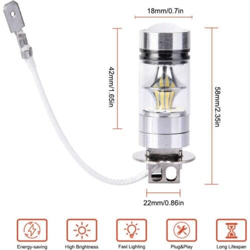 2PCS H3 LED Car Bulbs Auto LED Fog Lamp DRL Daytime Running External Lights Day Driving Vehicle White 6000K 12V Fog/Driving Lamp