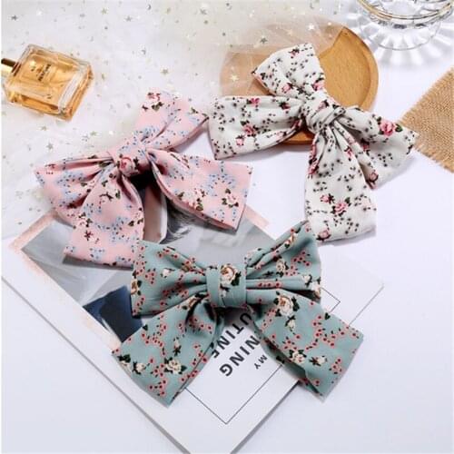 2020new Print Big Bow Spring Hair Clip Sweet Chiffon Floral Hair Barrette For Women Girls Hairclip Hair Pins Accessories Jewelry
