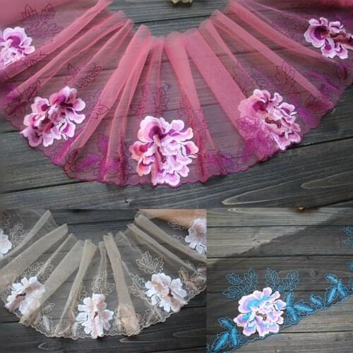 22cm 8.66inch wide-3yards/lot Diy Craft Embroidered FloralTulle Lace Trim, Mesh Embroidery Lace Trim