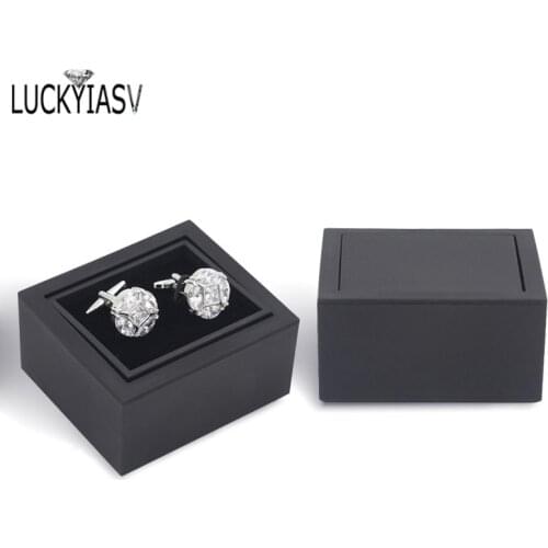 360 Degrees Black Plastic Cufflinks Box Men Shirt Cufflinks Carrying Case Cuff Link Flip Cover Organizer Boxes 8*6*3cm