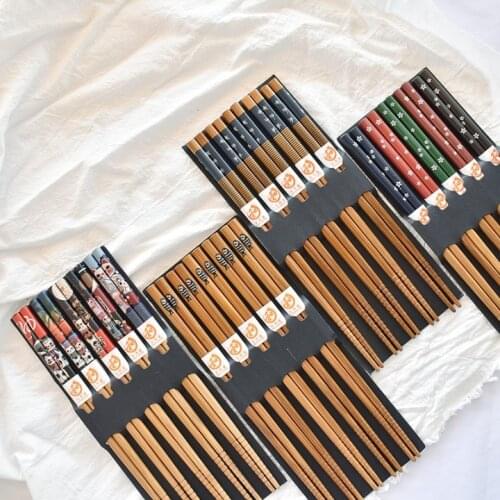 5 pairs of bamboo chopsticks household long chopsticks family pointy cute personality bamboo non-slip set tableware chopsticks