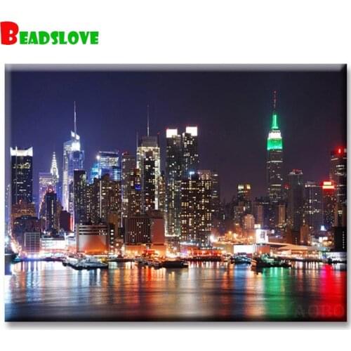 5d New York night view cross stitch,Diy diamond embroidery cartoon diamond painting full square drill mosaic art g84