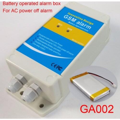 Free shipping Rechargeable battery powered AC power supply off alarm GSM alarm box ,Double alarm input